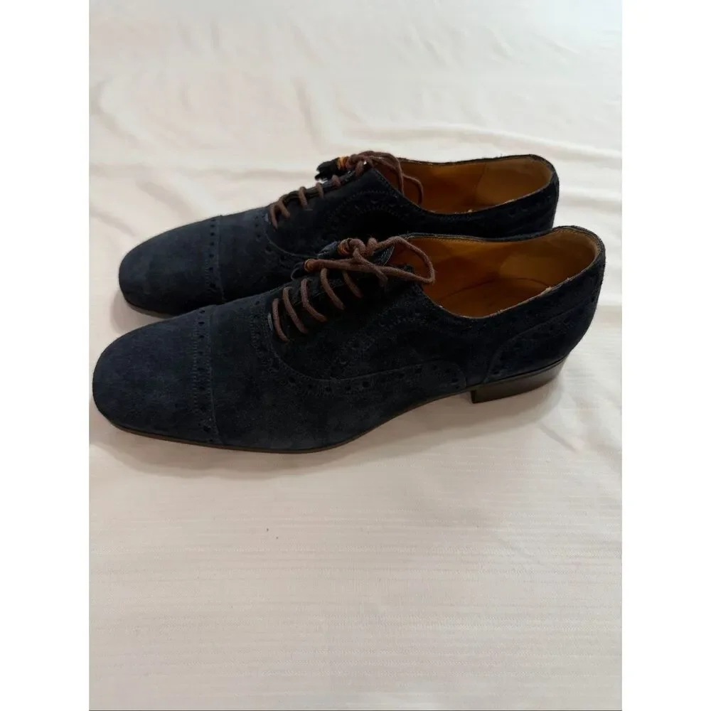 Gucci Navy Blue Suede Bamboo Tassel Lace Up Oxfords Men’s Size 6 1/2